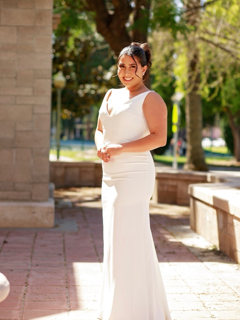 Elegant White V-Neck Evening Gown - Classic Women's Dress